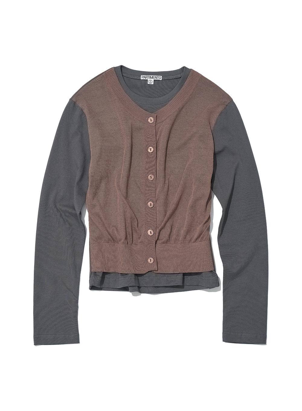 [WOMEN] KNIT CARDIGAN LAYER LONG SLEEVE TEE_CHARCOAL