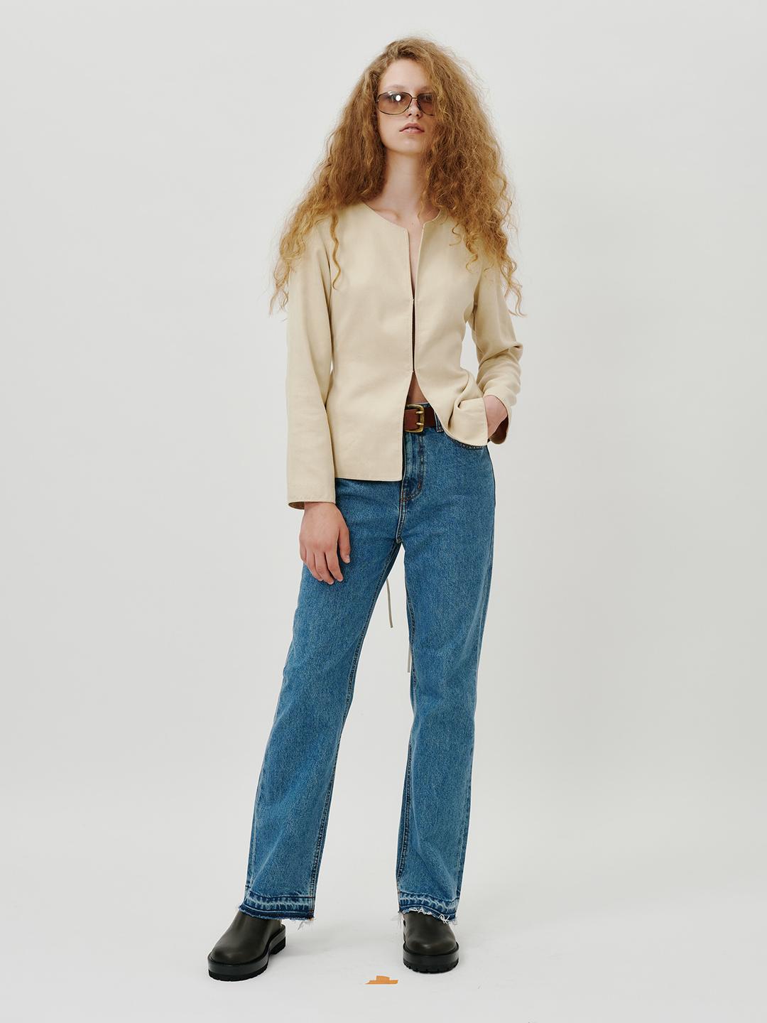 middle blue semi wide jeans - SW003