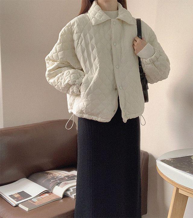 히피 퍼안감 퀄팅 오버핏 숏패딩_룩앤무드