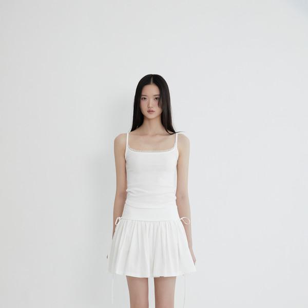 [예약배송] Ribbon tie cotton shirring skirt (WHITE)