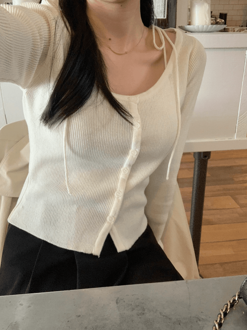 프리마 리본 레이어드 니트 가디건