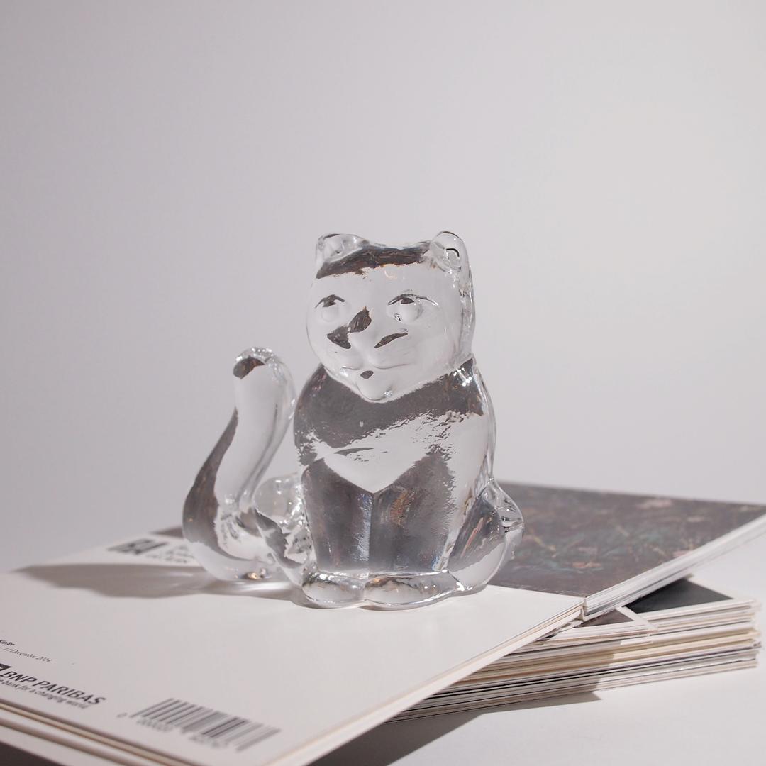 1970s Vintage Kosta Boda Art Glass Cat Figurine