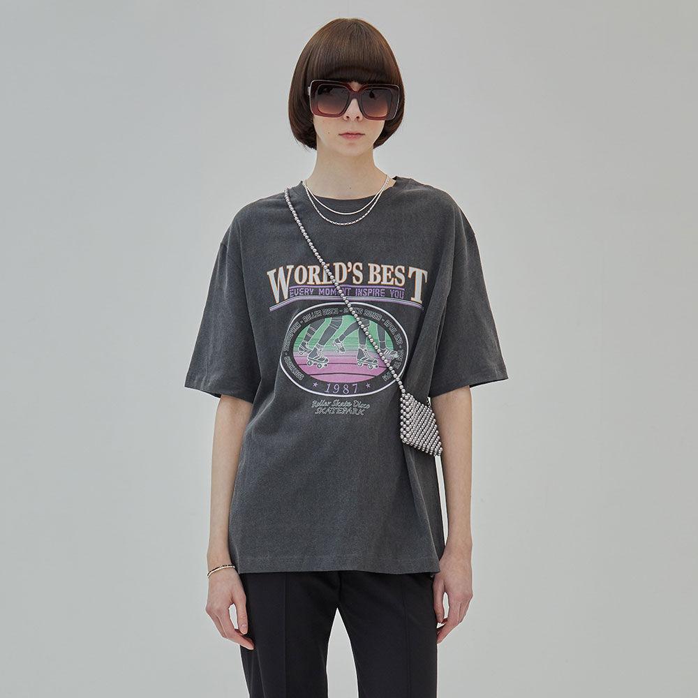 Oversized World Best Print Tee in D/Grey VW2SE116-13