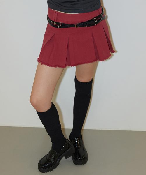 Cut Off Pleated Skirt Pants Red