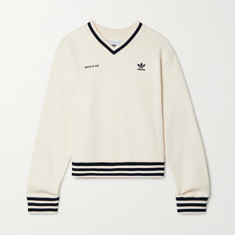 아디다스 오리지널 X 스포티 엔 리치 브이넥 스웻셔츠 크림 네이비 긴팔티