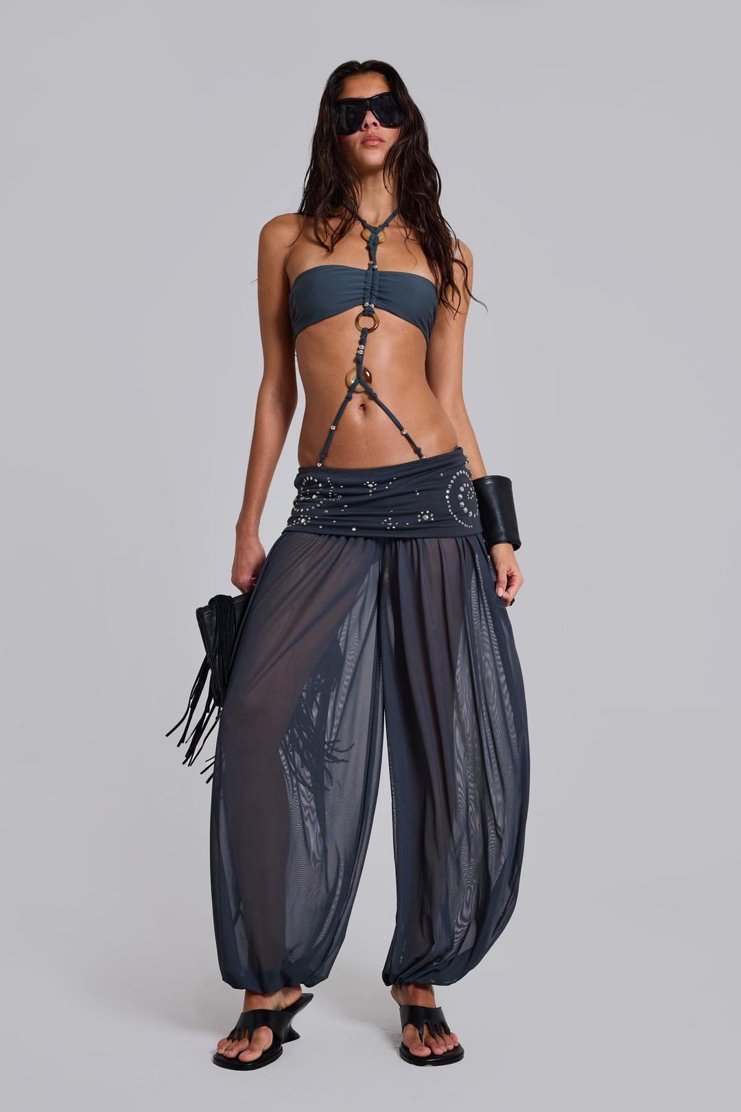 Pelagia Foldover Studded Balloon Trousers - UK 4 / Grey