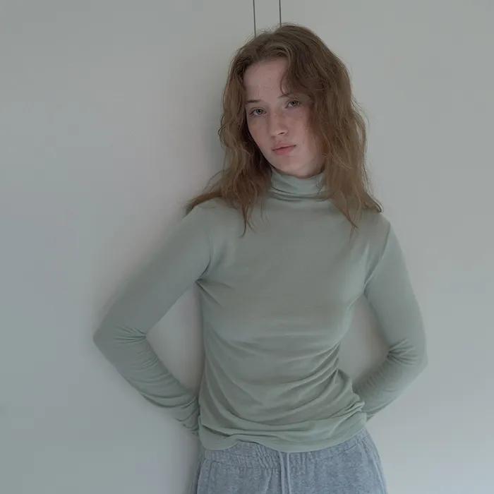 BASIC WOOL TURTLENECK LONG SLEEVE T SHIRT, MINT