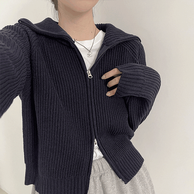 [4color] 골지 카라 투웨이 니트 집업