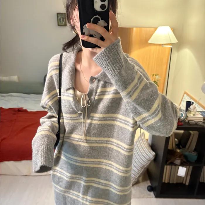 25 Fall_ Grey Striped knit Dress