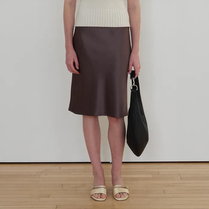 [3rd] Satin Midi Skirt by Japanese Fabric_Charcoal