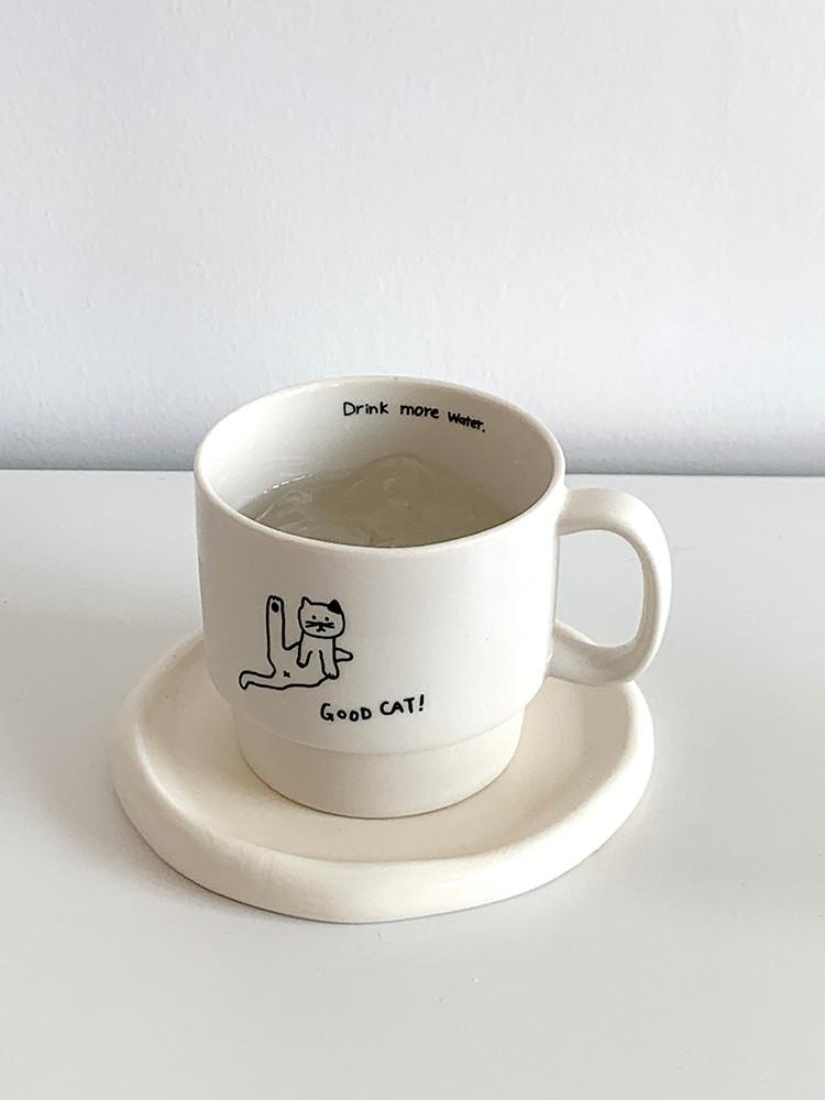 수심 Good Cat Mug 머그컵 고양이 귀여운 머그컵 빈티지 감성 물컵 홈카페 도자기