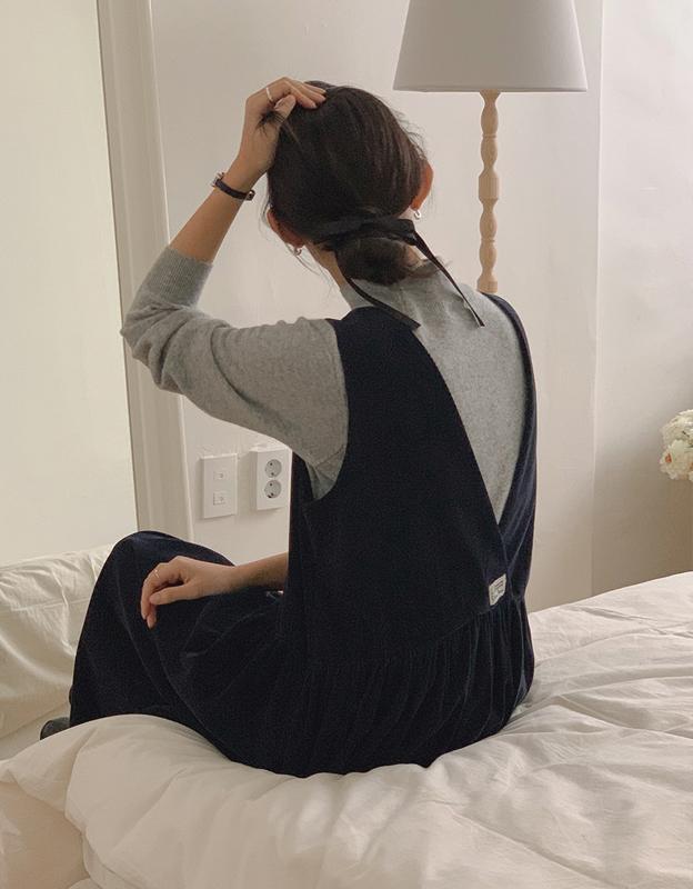 [재진행][시그니쳐라벨] *러브프롬* 레이벨 랩 코듀로이 롱 원피스