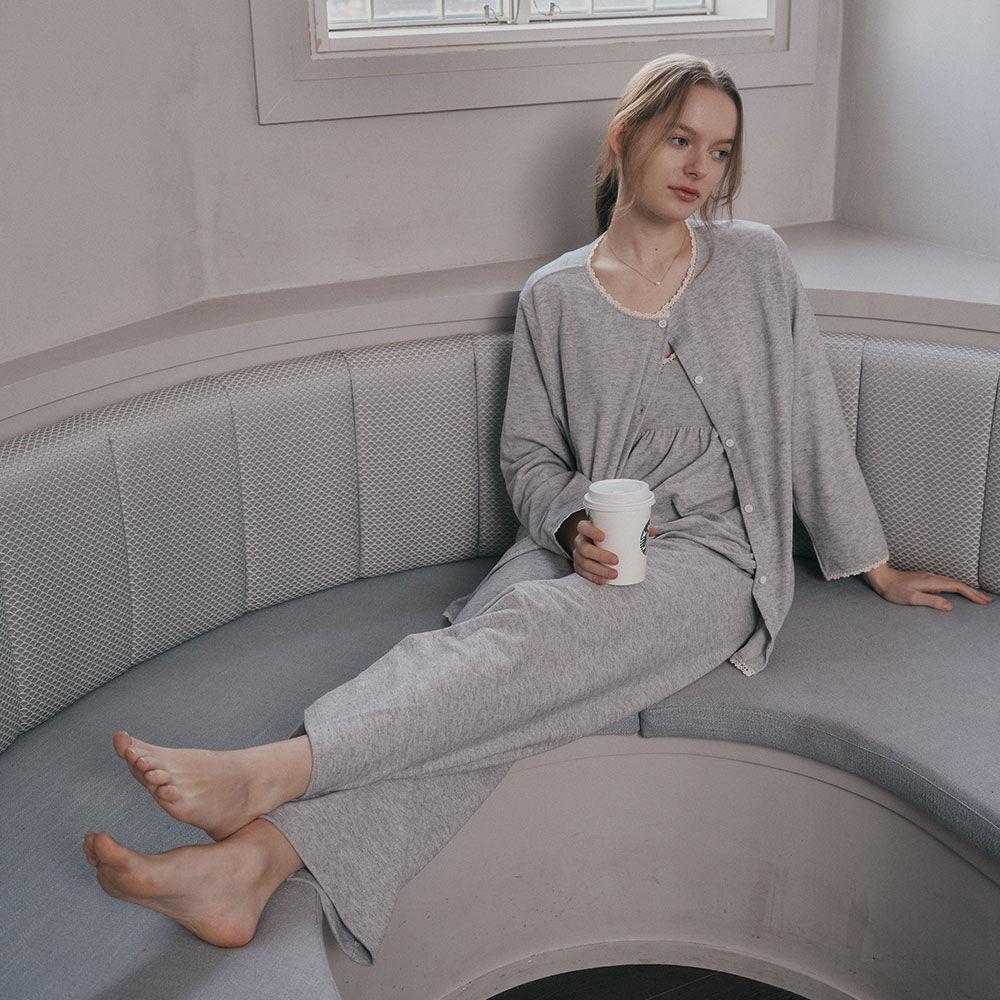 MJ_Solid color lace three piece pajamas_3color