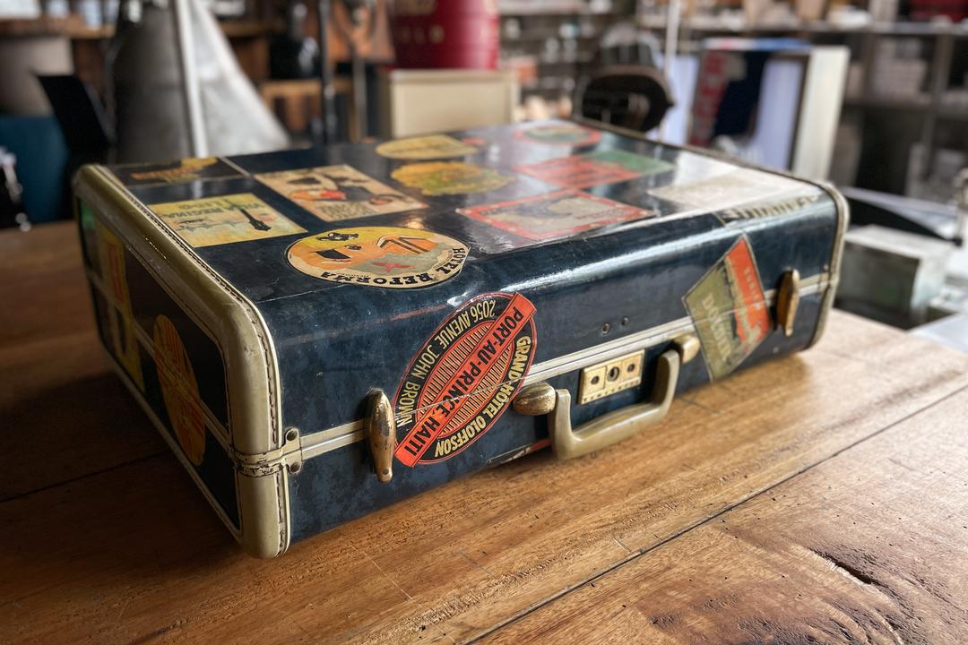 Navy - Leather Samsonite Schwayder Brothers Suitcase