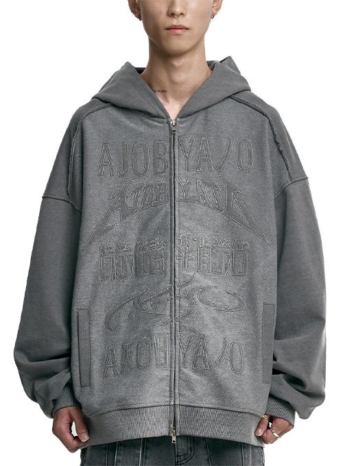[PBA] Total Logo Applique Zip-Up Hoodie [CHARCOAL]