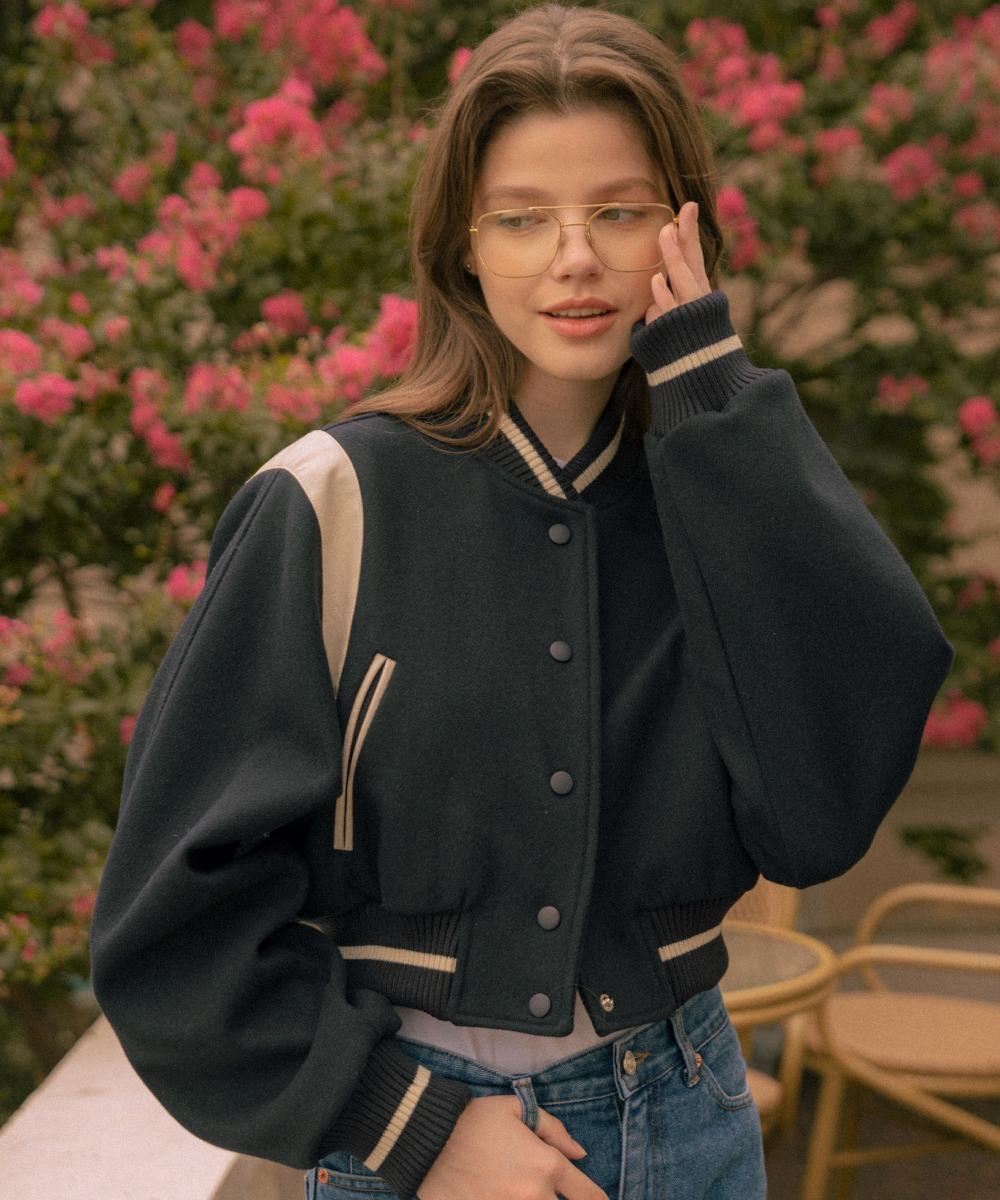 O3707 Irish crop varsity jacket_Deep navy
