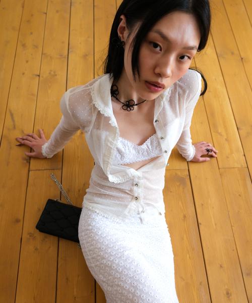 쉬어 레이스 도트 블라우스 *아이보리