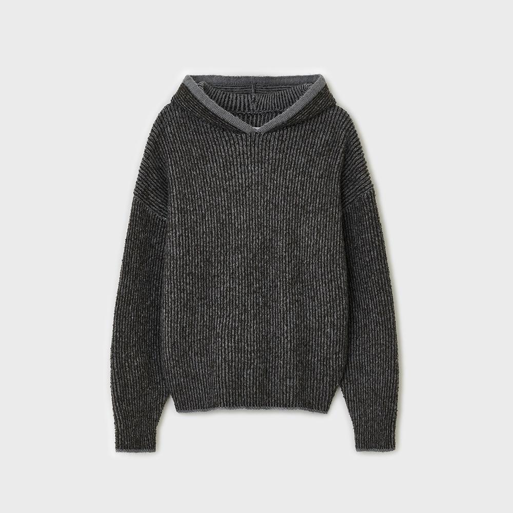 스트라이프 후드 니트 (토바코 브라운)