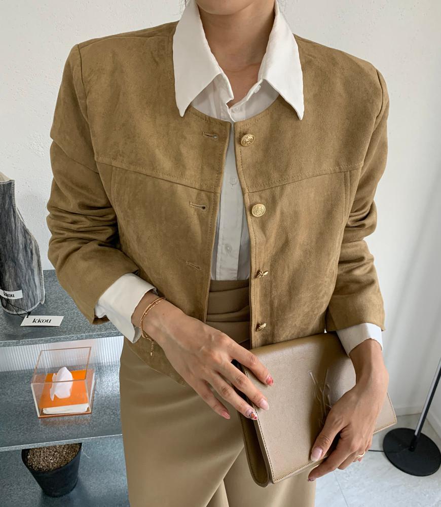 [무배] 노카라 스웨이드 크롭 자켓 (3color)