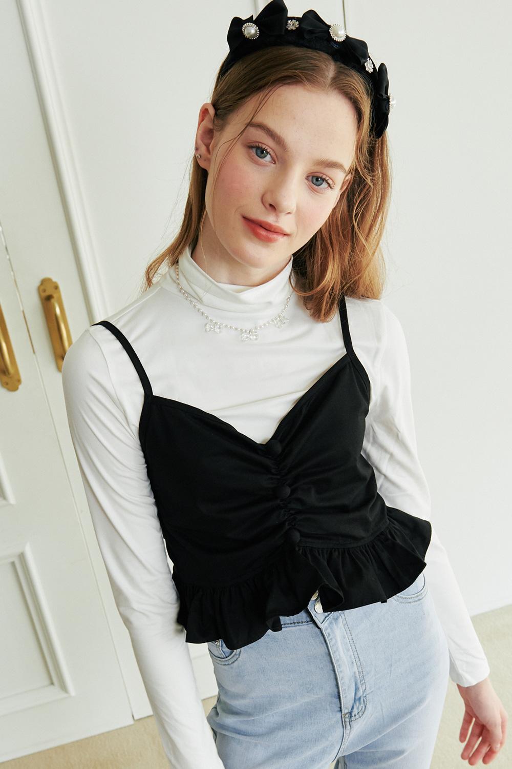 Ribbon Frill Bustier - BLACK