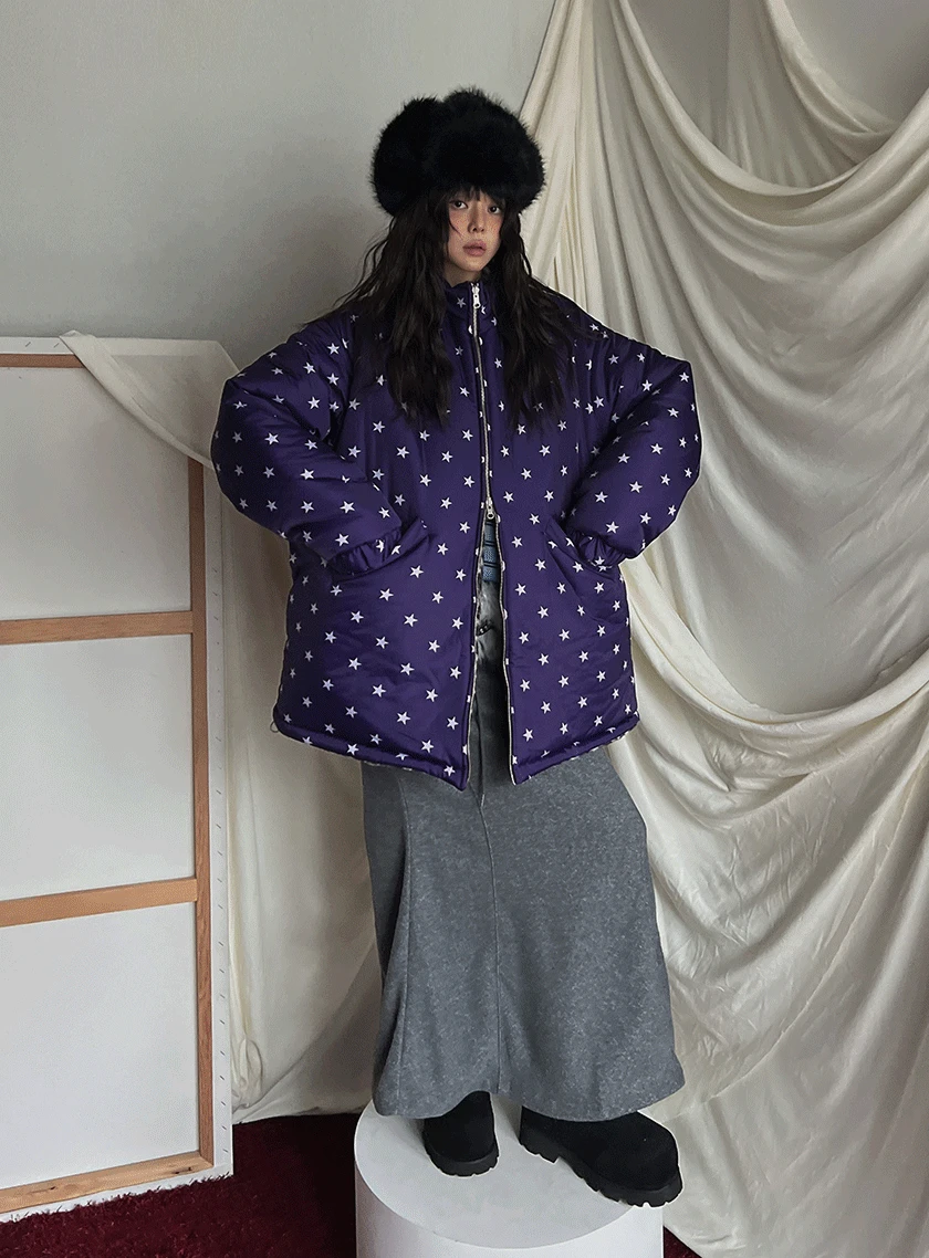 스타 앤 레오파드 리버시블 패딩 퍼자켓