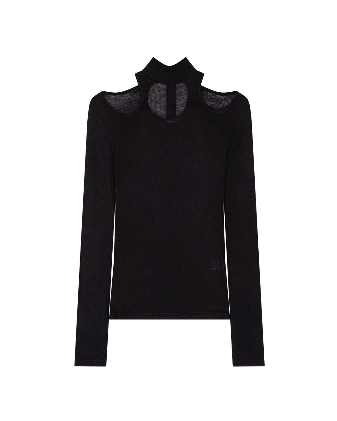 WOOL HIGH NECK SCARF LONG SLEEVE TOP, BLACK
