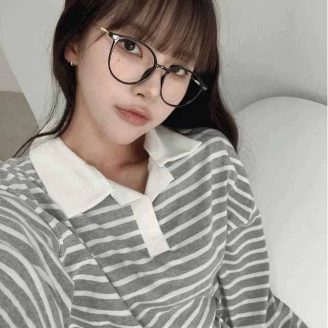 [핏예뻐요✧] 버니 오버핏 스트라이프 카라넥 맨투맨 mtm - 4color