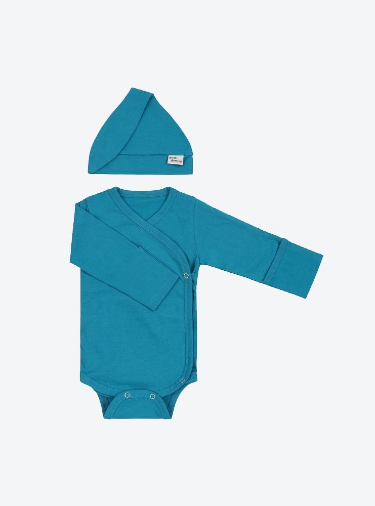 ♥예약♥ (긴팔)배냇저고리바디슈트&꼭지모자 : 피콕블루