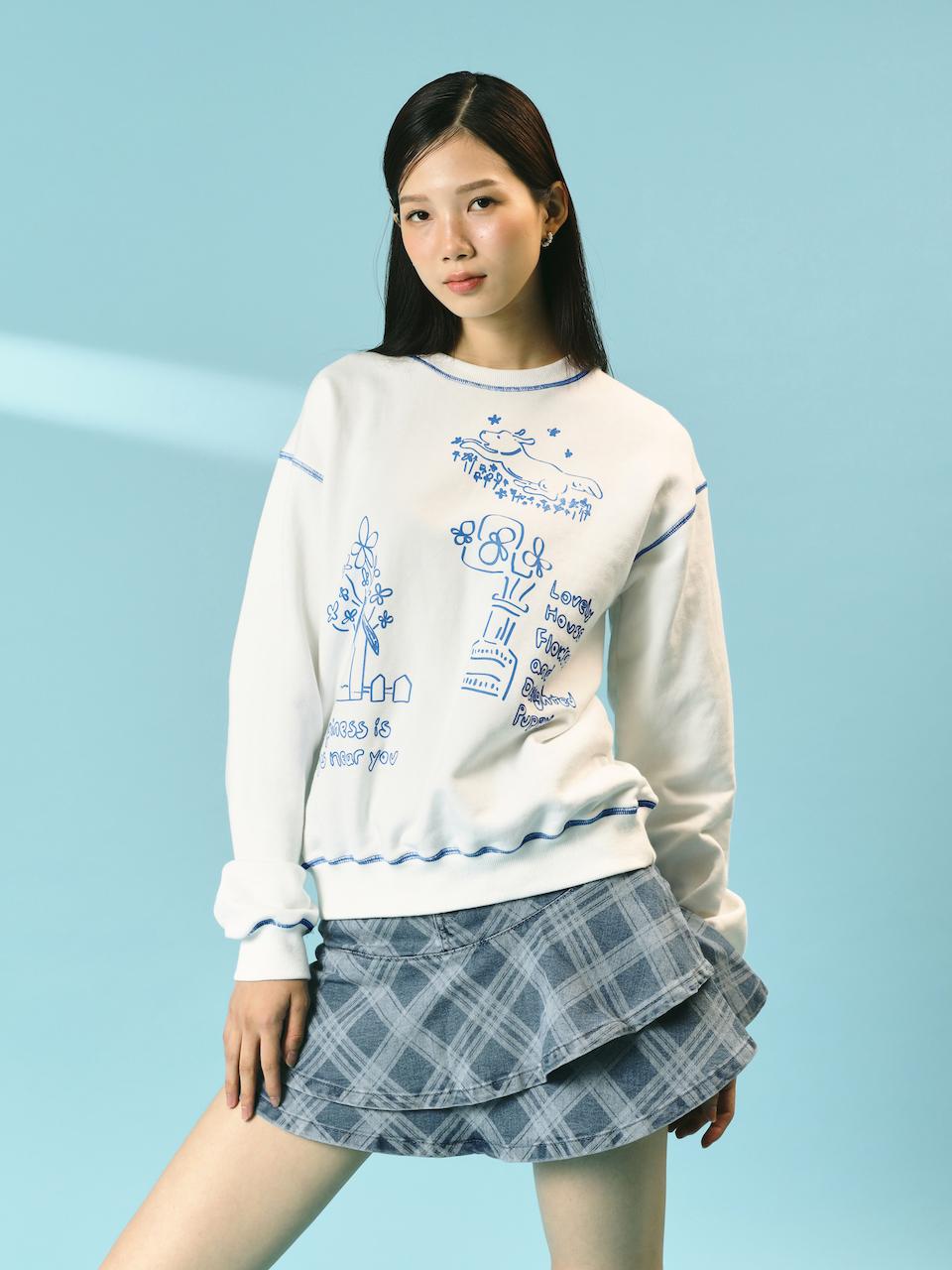 Drawing stitch Sweatshirt white