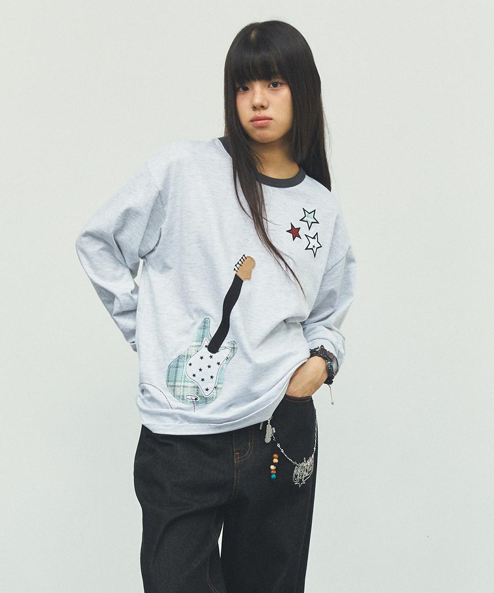 카비시 GUITAR APPLIQUE LS TEE LIGHT GREY(CV2FFUT553A)