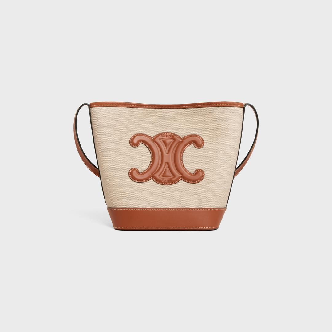 SMALL BUCKET CUIR TRIOMPHE in TEXTILE AND CALFSKIN