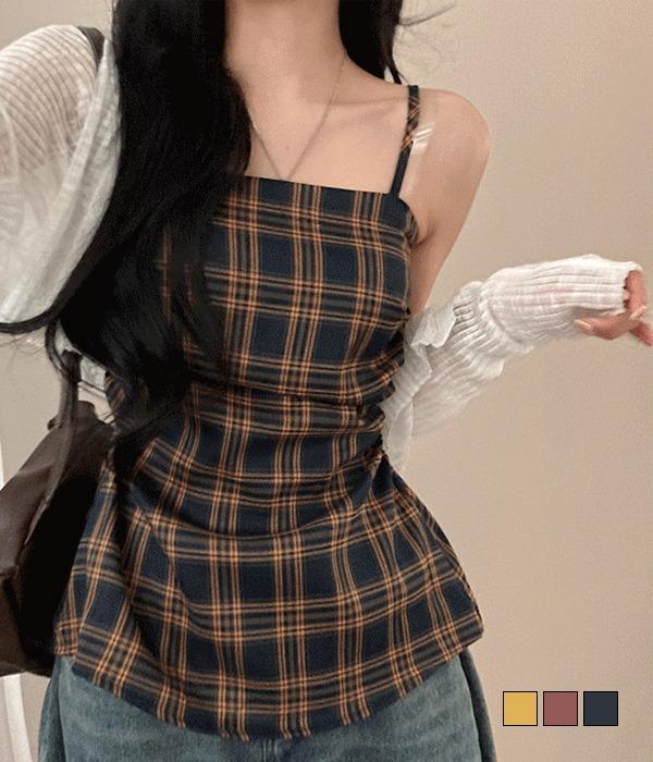 [무료배송]  히포 빈티지 체크 셔링 뷔스티에 미니 원피스