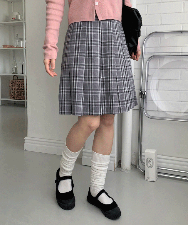 레이 미디 플리츠스커트