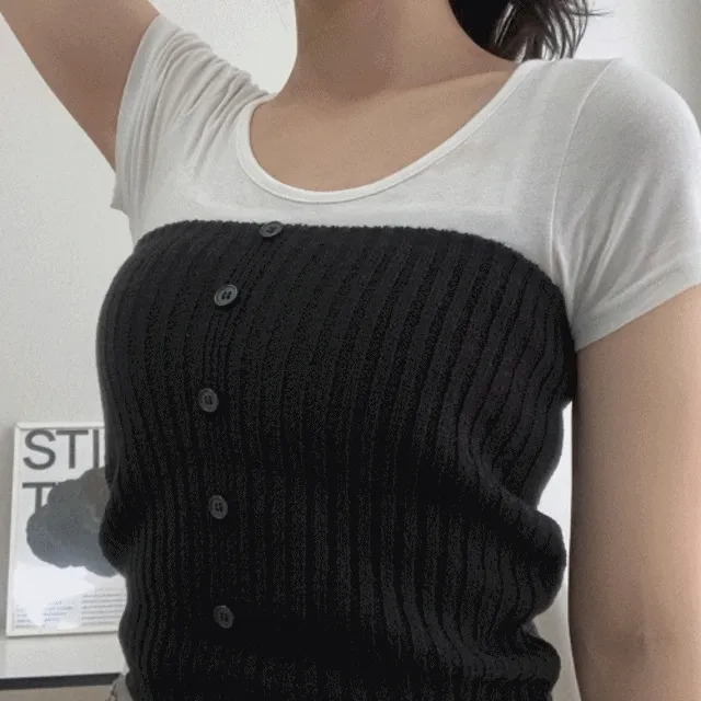 [흘러내림X/레이어드추천] 단추 골지 니트탑 배꼽길이 부담없는 데일리룩 페스티벌룩 흠뻑쇼 워터밤