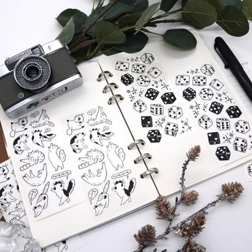 [스튜디오 퐁듀] black line 고양이 & 주사위 씰스티커