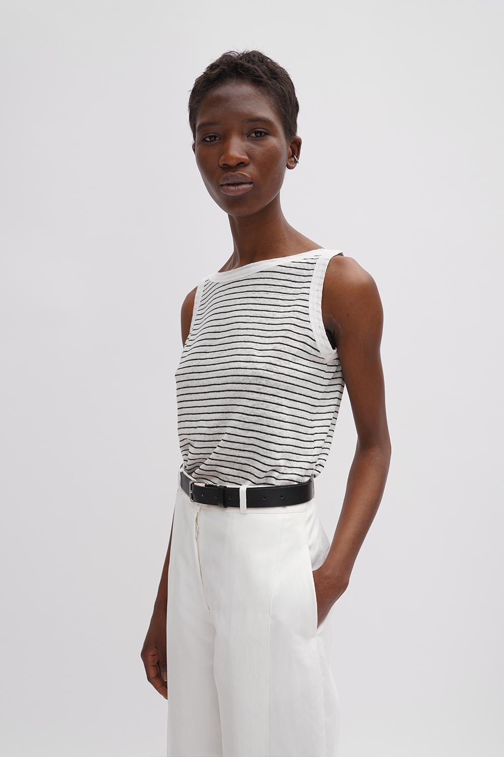 Linen Stripe Sleeveless Top - Ecru