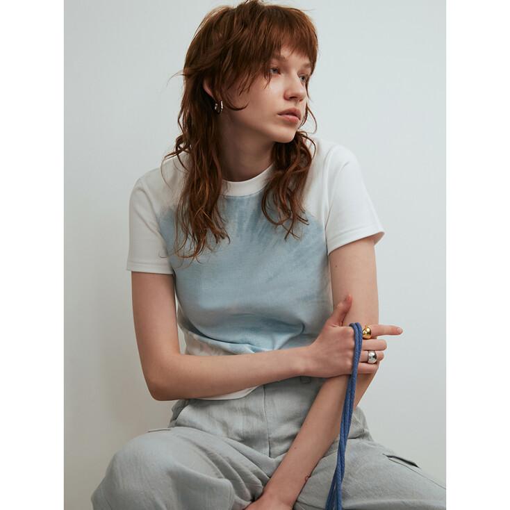 (예약발송) 프린티드 크롭 티셔츠 BLUE