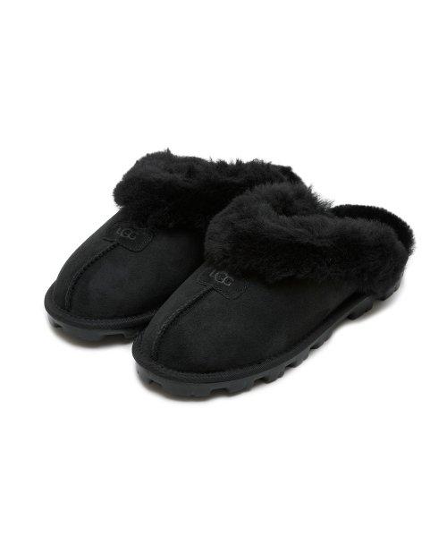 퍼 카라 스웨이드 슬리퍼 (코케트) W - 블랙 / 5125BLK