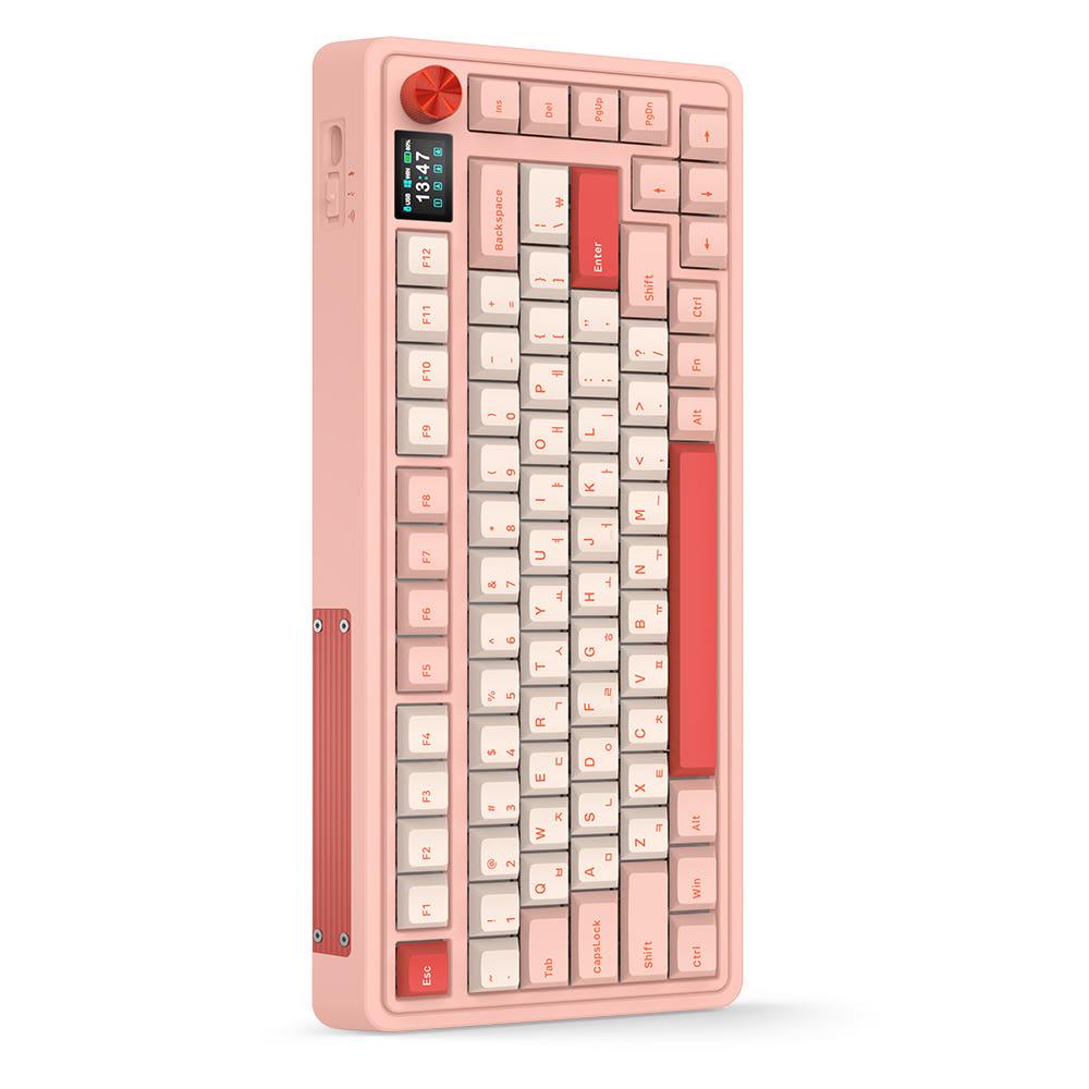 FL-ESPORTS CMK75 유무선 LCD 기계식 키보드 발렌타인 핑크, 카일 저소음크림축