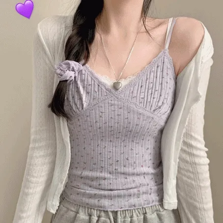 (끈조절O/나시) 비비 레드 잔꽃 레이스 레이어드 발레코어 끈나시 나시 여름옷 봄옷 휴가룩 (5color)