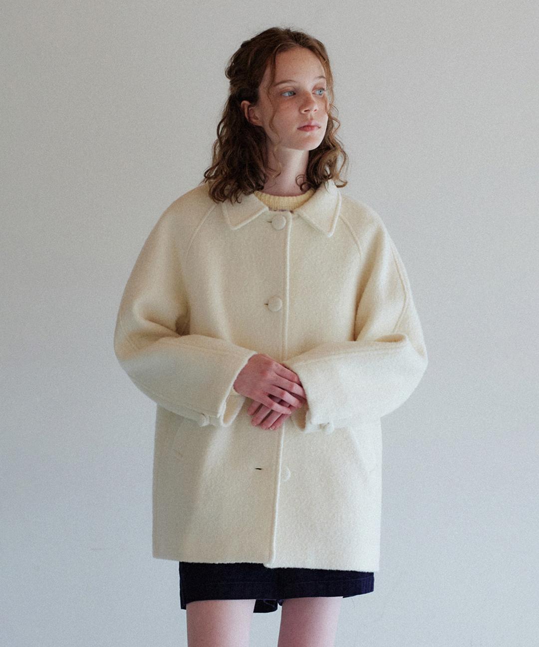 하네 엔케이스 레글런 울 하프 코트_Cream