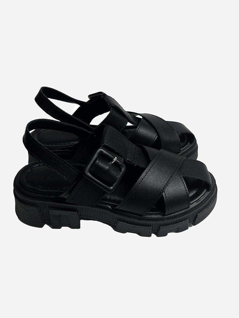 Strap platform sandals (black)
