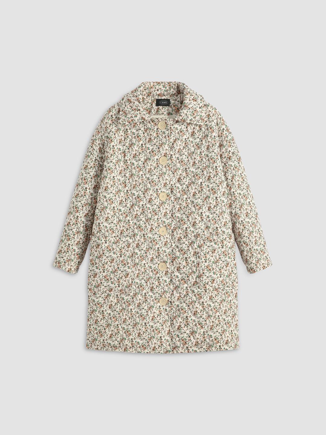 Floral Print Button Down Quilted Coat