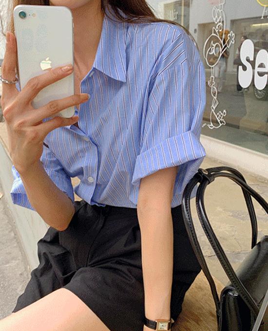 [오늘출발🚚] 그리 스트라이프 반팔 셔츠