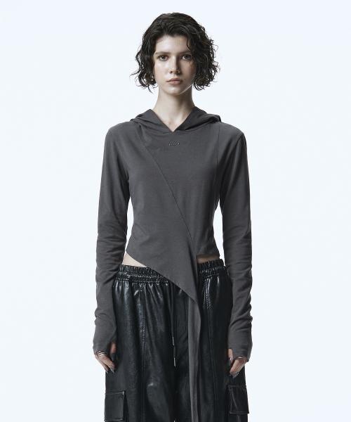 Tie Long Sleeve Hoodie [ Charcoal ]