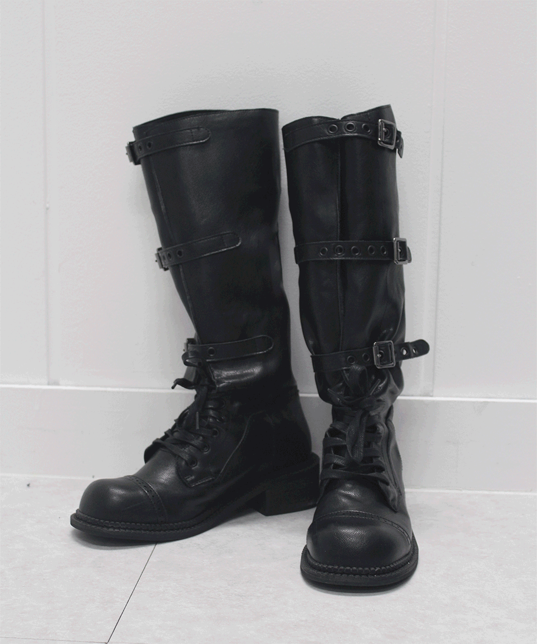 레더 벨트 바이커 부츠