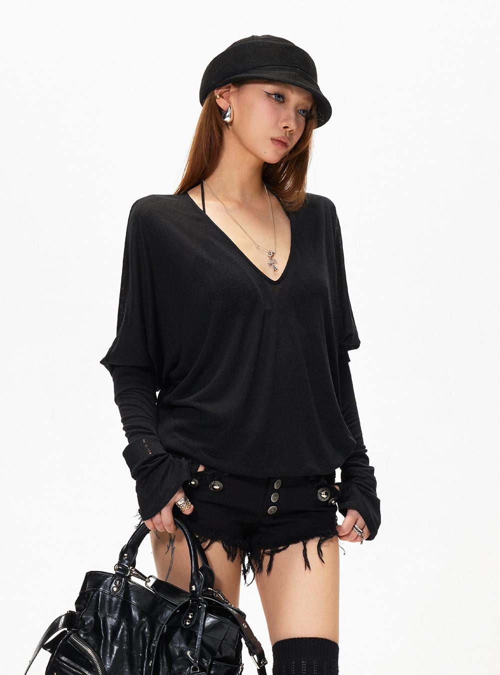 Black Drift V-Neck Layer Top