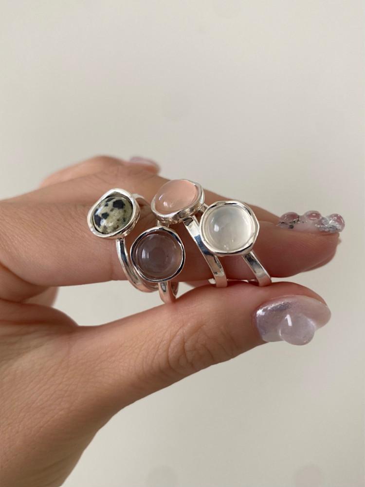 Natural gem ring 문스톤 달마시안재스퍼 장미석 은반지 (실버925)