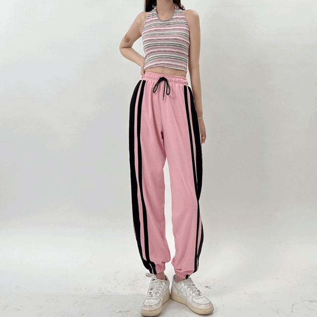 [데일리/캐주얼] 트랙 배색 밴딩 와이드 조거팬츠