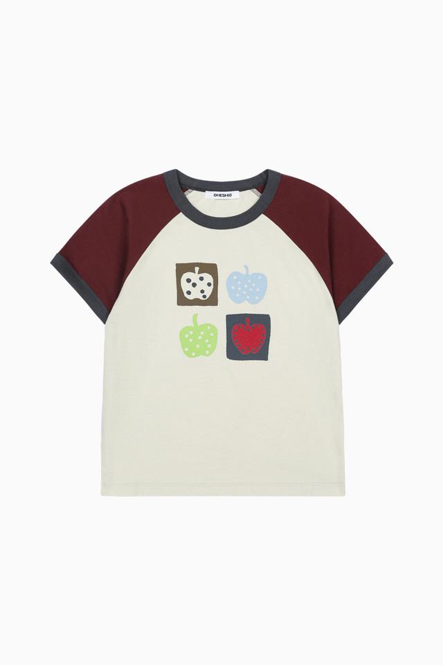론론 CROSS STITCH RASPBERRY RAGLAN LONG SLEEVE OATMEAL RED